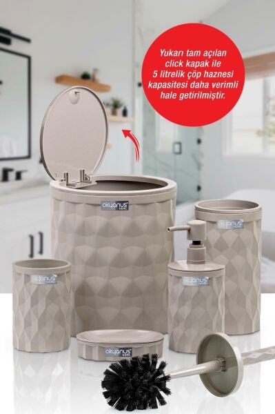 Okyanus Home Diamond Vizon Click Kapak 5'li Banyo Seti