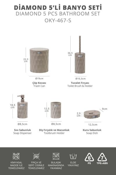 Okyanus Home Diamond Vizon Click Kapak 5'li Banyo Seti