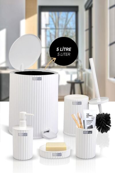 Okyanus Home Coliseum Beyaz İç Kovalı Pedallı 5'li Banyo Seti