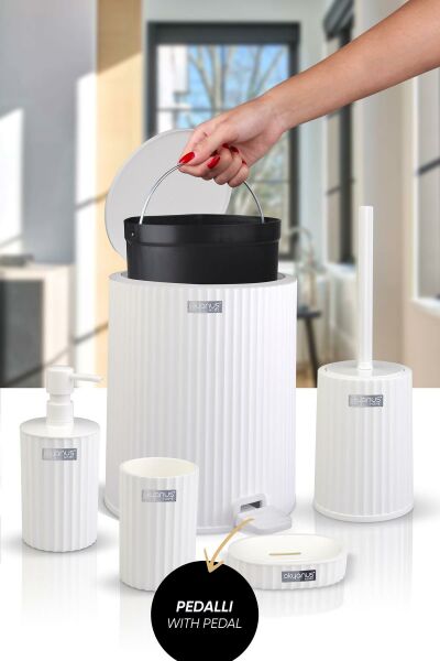 Okyanus Home Coliseum Beyaz İç Kovalı Pedallı 5'li Banyo Seti