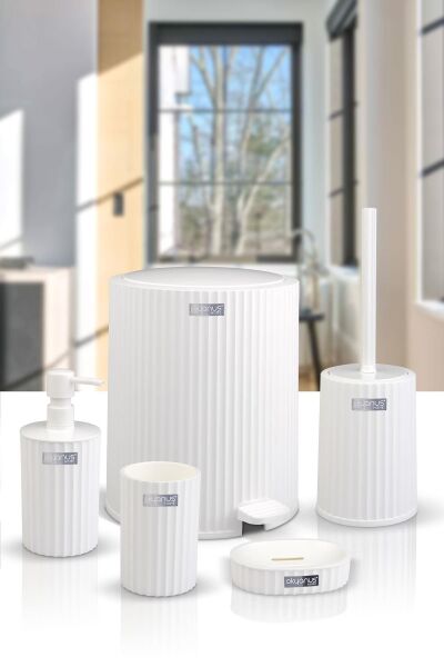 Okyanus Home Coliseum Beyaz İç Kovalı Pedallı 5'li Banyo Seti