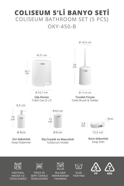 Okyanus Home Coliseum Beyaz İç Kovalı Pedallı 5'li Banyo Seti