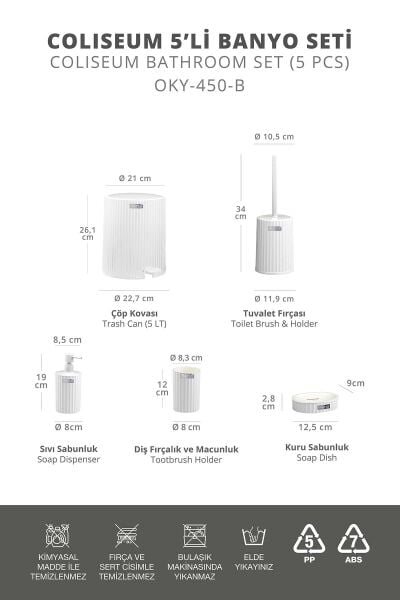 Okyanus Home Coliseum Beyaz İç Kovalı Pedallı 5'li Banyo Seti