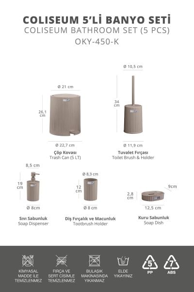 Okyanus Home Coliseum Vizon İç Kovalı Pedallı 5'li Banyo Seti