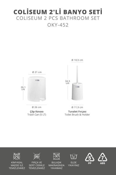 Okyanus Home Coliseum Beyaz 2'li Wc Kova ve Fırça Seti