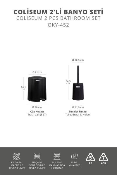 Okyanus Home Coliseum Siyah 2'li Wc Kova ve Fırça Seti