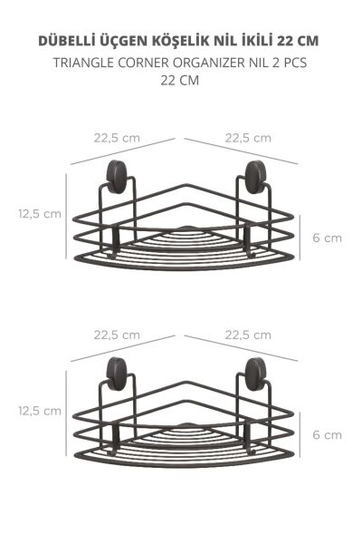 Okyanus Home Dübelli Siyah Kancalı Nil 2 Adet Üçgen Köşelik