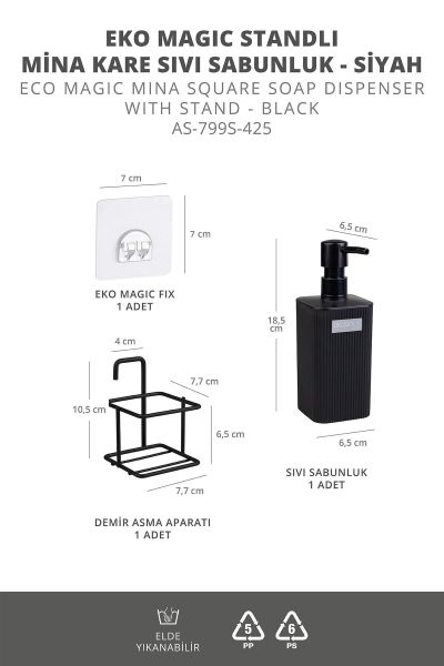 Okyanus Home Siyah Eko Magic Standlı Mina Kare Sıvı Sabunluk