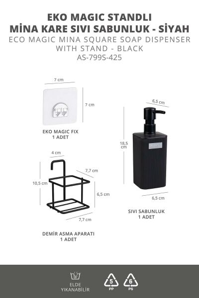 Okyanus Home Siyah Eko Magic Standlı Mina Kare Sıvı Sabunluk