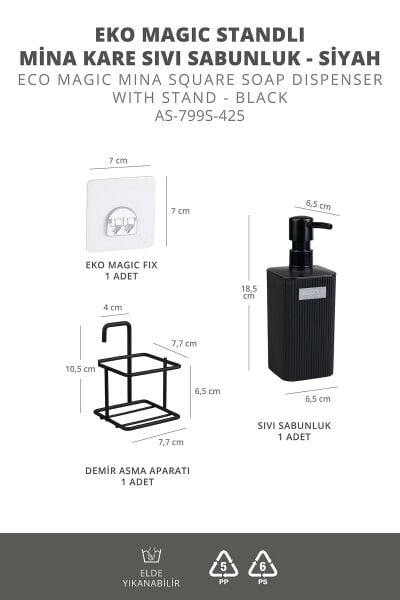 Okyanus Home Siyah Eko Magic Standlı Mina Kare Sıvı Sabunluk