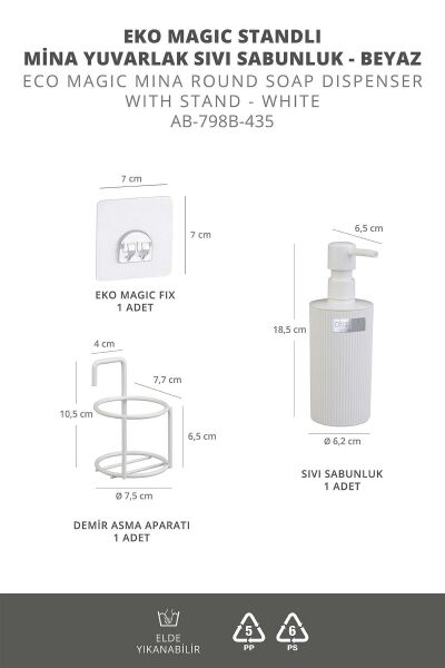 Okyanus Home Beyaz Eko Magic Standlı Mina Yuvarlak Sıvı Sabunluk