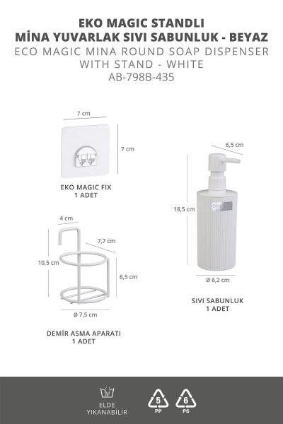Okyanus Home Beyaz Eko Magic Standlı Mina Yuvarlak Sıvı Sabunluk