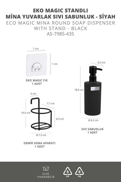 Okyanus Home Siyah Eko Magic Standlı Mina Yuvarlak Sıvı Sabunluk