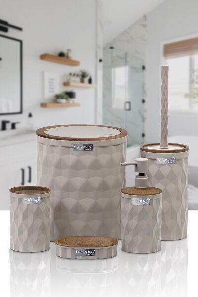 Okyanus Home Diamond Vizon Ahşap Click Kapak 5'li Banyo Seti