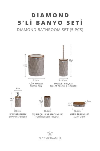 Okyanus Home Diamond Vizon Ahşap Click Kapak 5'li Banyo Seti