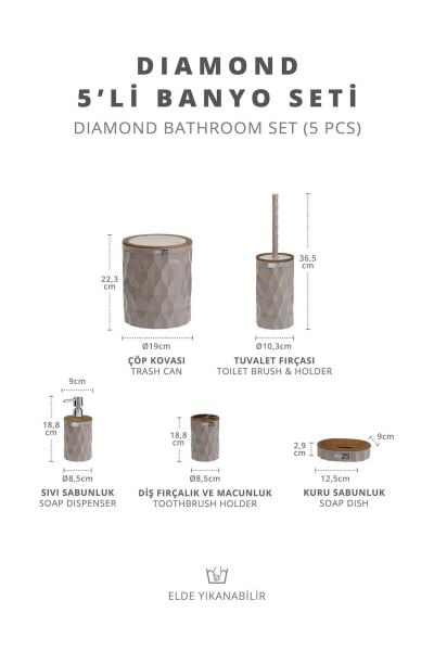 Okyanus Home Diamond Vizon Ahşap Click Kapak 5'li Banyo Seti