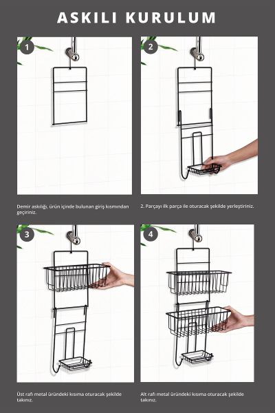 Okyanus Home Siyah 2 Fonksiyonlu Duş Rafı