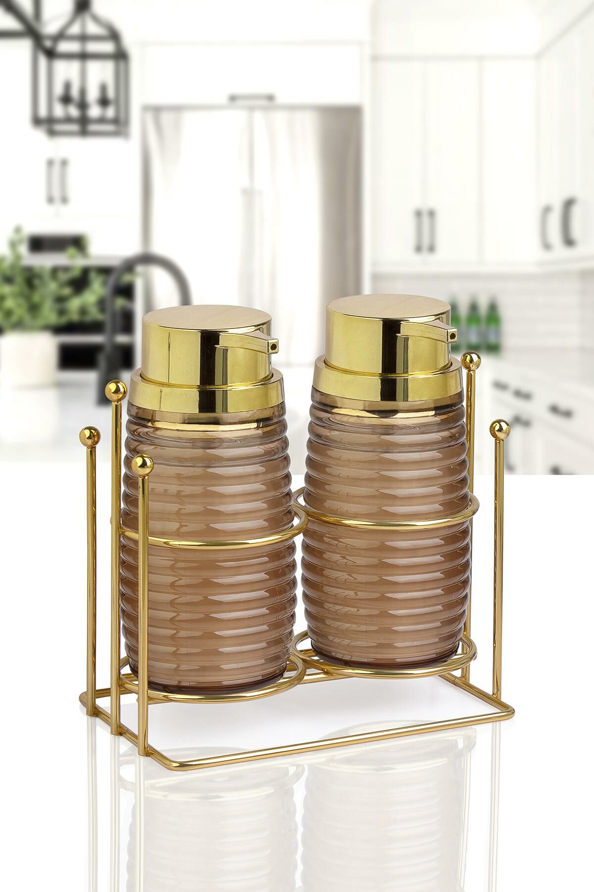 Okyanus Home Gold Standlı Elegans İkili Sıvı Sabunluk
