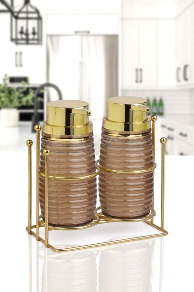 Okyanus Home Gold Standlı Elegans İkili Sıvı Sabunluk