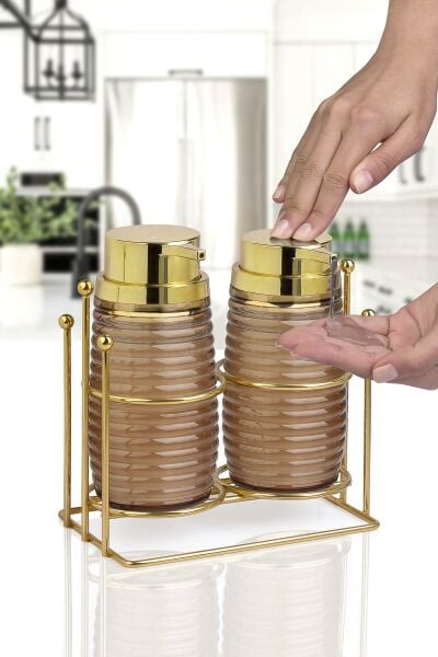 Okyanus Home Gold Standlı Elegans İkili Sıvı Sabunluk