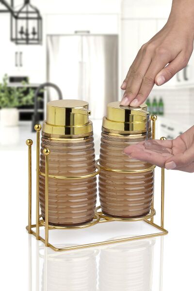 Okyanus Home Gold Standlı Elegans İkili Sıvı Sabunluk