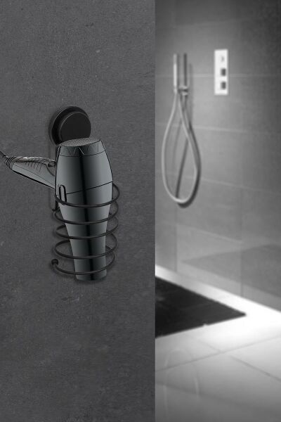 Okyanus Home Siyah Magic Fix Banyo Düzenleyici 3'lü Set-  İkili Askı - WC Kağıtlık - Saç Kurutmalık Askısı