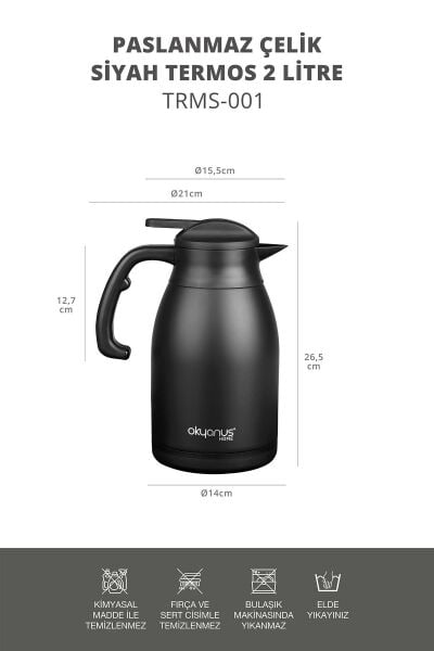 Okyanus Home 2 Litre Paslanmaz Çelik Siyah Termos