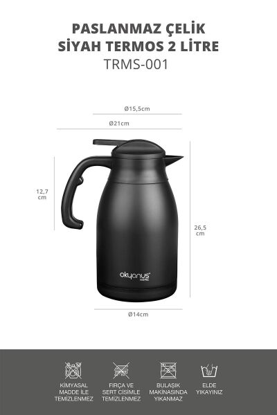 Okyanus Home 2 Litre Paslanmaz Çelik Siyah Termos