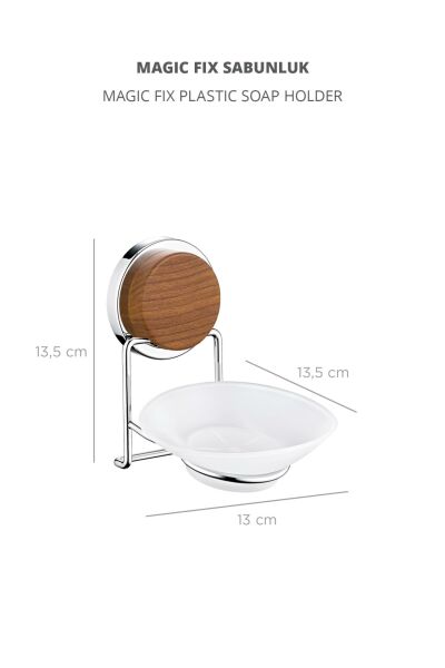 Okyanus Home Ahşap Desenli Magic Fix Krom Kuru Sabunluk