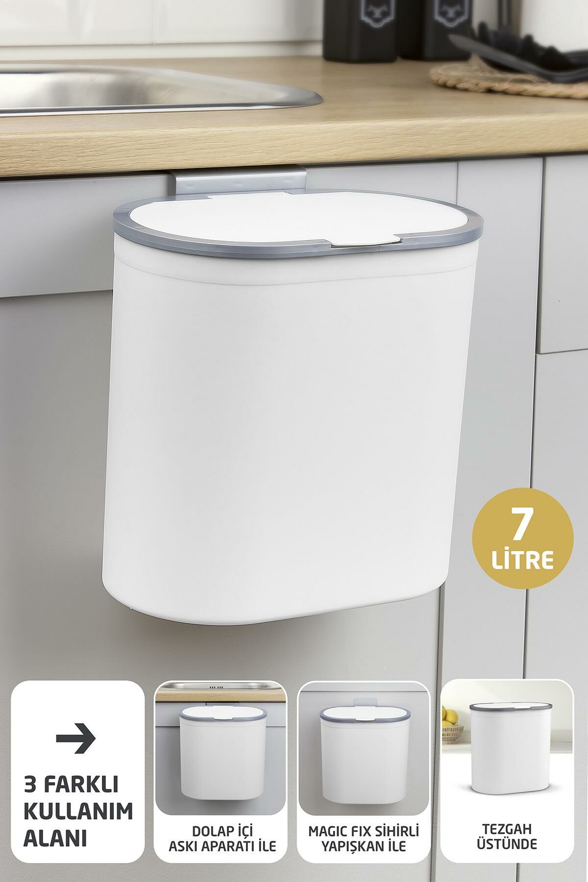 Okyanus Home Nisa Askılı Çöp Kovası Beyaz 7 Lt