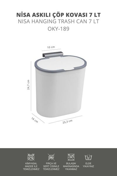 Okyanus Home Nisa Askılı Çöp Kovası Beyaz 7 Lt
