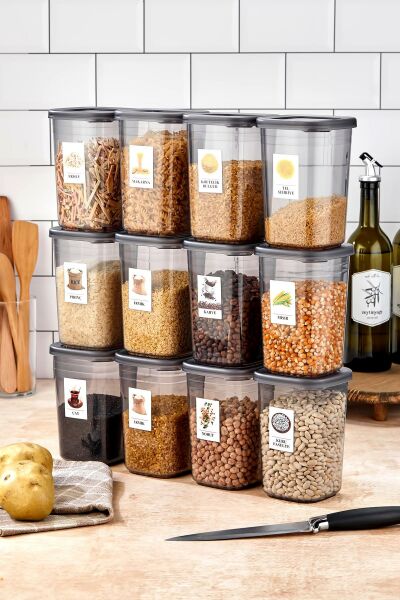 Okyanus Home 12 Adet Etiketli Saklama Kabı 1200 ml