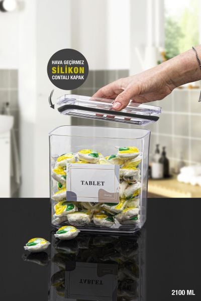 Okyanus Home Tablet Vakumlu Dikdörtgen 2.1 lt Saklama Kabı