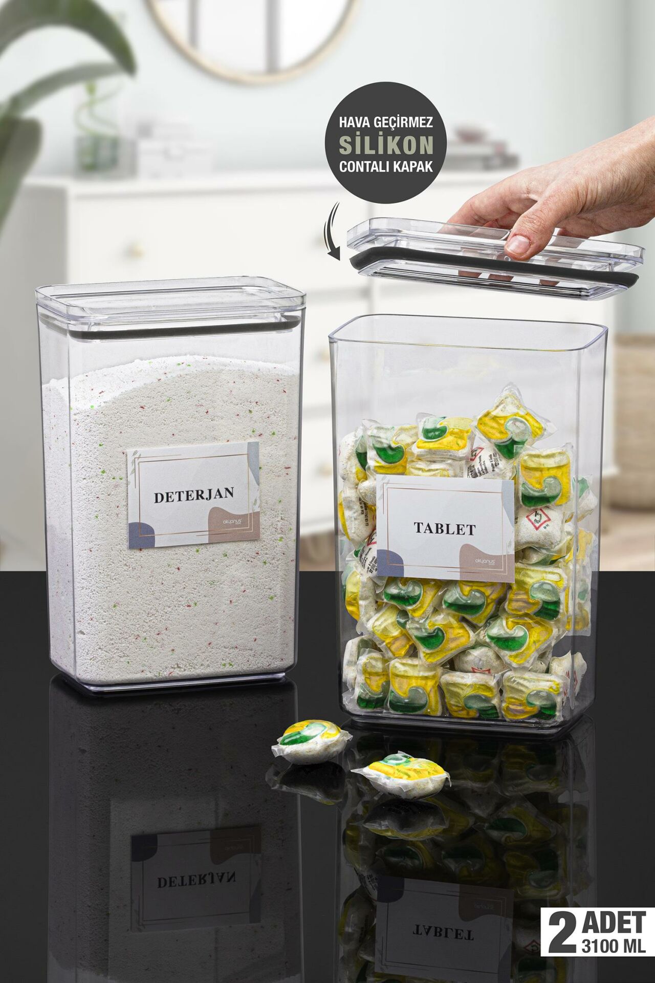 Okyanus Home Deterjan-Tablet 2 Adet Vakumlu Dikdörtgen 3.1 lt Saklama Kabı