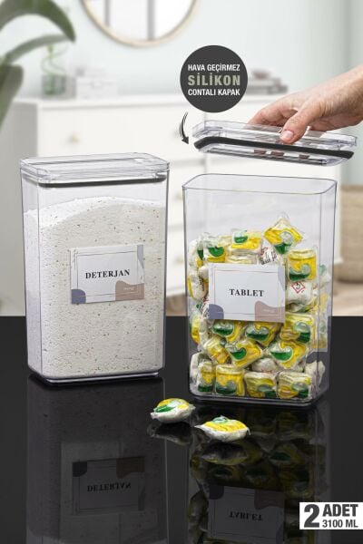 Okyanus Home Deterjan-Tablet 2 Adet Vakumlu Dikdörtgen 3.1 lt Saklama Kabı