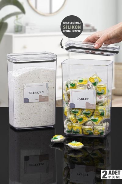 Okyanus Home Deterjan-Tablet 2 Adet Vakumlu Dikdörtgen 3.1 lt Saklama Kabı