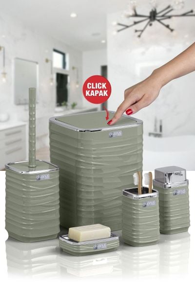 Okyanus Home Luna Yeşil Kromlu Kare 5'li Banyo Seti