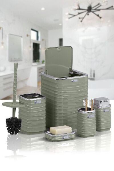 Okyanus Home Luna Yeşil Kromlu Kare 5'li Banyo Seti