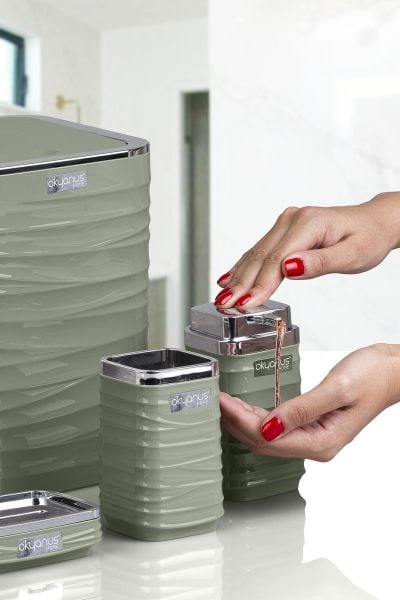 Okyanus Home Luna Yeşil Kromlu Kare 5'li Banyo Seti