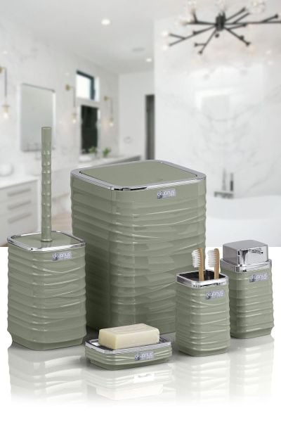Okyanus Home Luna Yeşil Kromlu Kare 5'li Banyo Seti