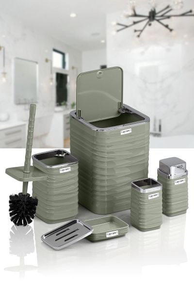 Okyanus Home Luna Yeşil Kromlu Kare 5'li Banyo Seti
