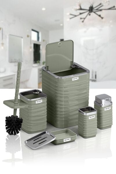 Okyanus Home Luna Yeşil Kromlu Kare 5'li Banyo Seti