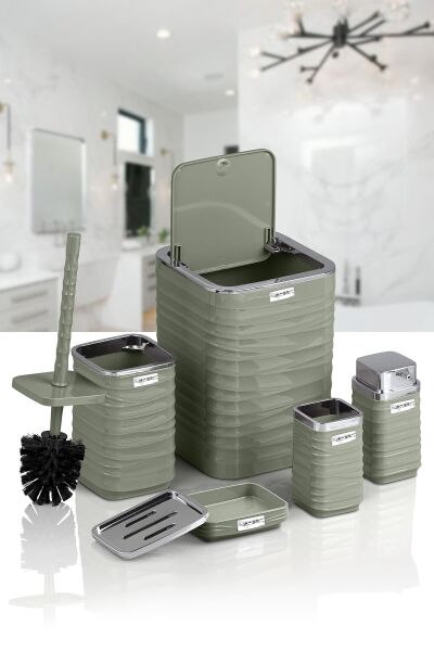 Okyanus Home Luna Yeşil Kromlu Kare 5'li Banyo Seti