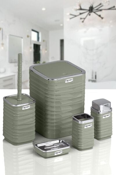 Okyanus Home Luna Yeşil Kromlu Kare 5'li Banyo Seti