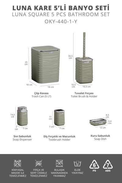 Okyanus Home Luna Yeşil Kromlu Kare 5'li Banyo Seti