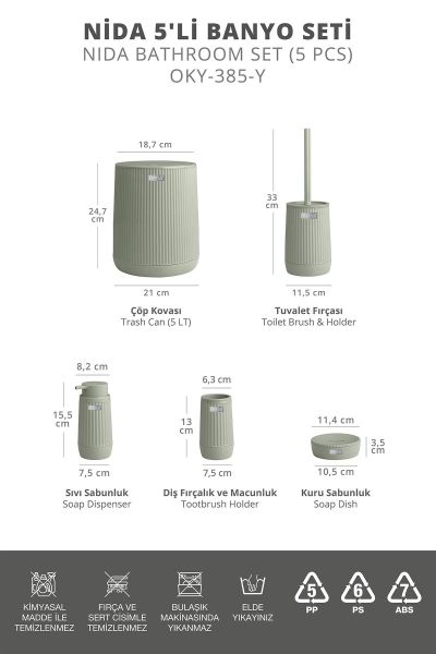 Okyanus Home Nida Yeşil 5'li Banyo Seti