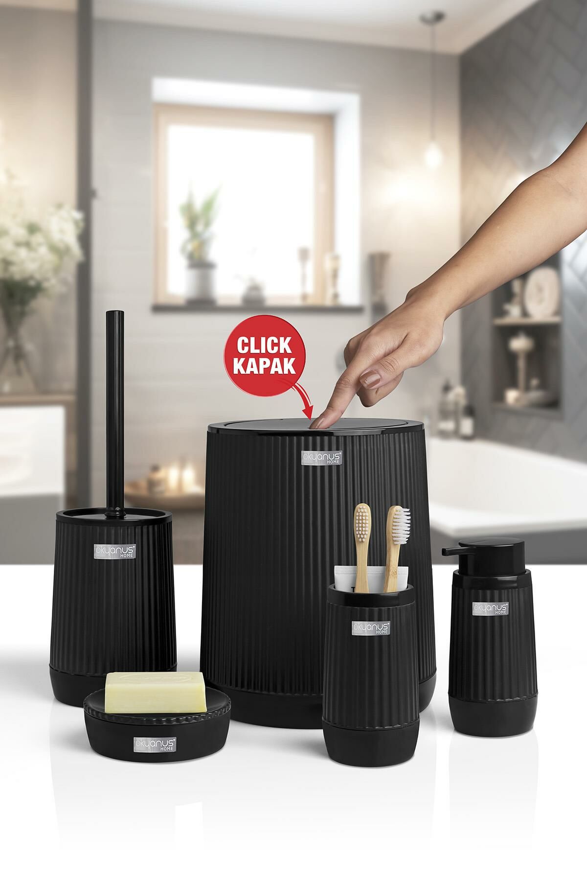 Okyanus Home Nida Siyah 5'li Banyo Seti