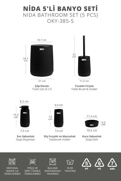 Okyanus Home Nida Siyah 5'li Banyo Seti