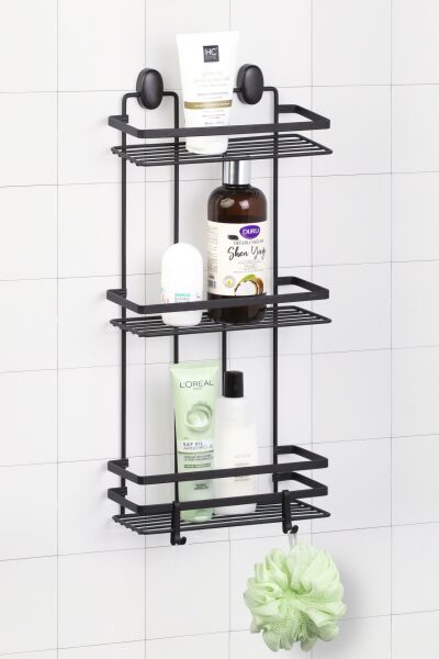 Okyanus Home Siyah Lamalı Üçlü Dikdörtgen Banyo Şampuanlık - 11x24 cm