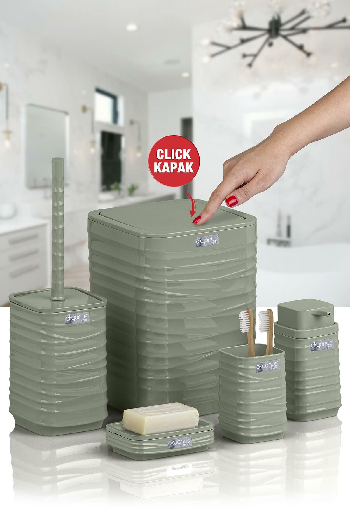 Okyanus Home Luna Yeşil Kare 5'li Banyo Seti